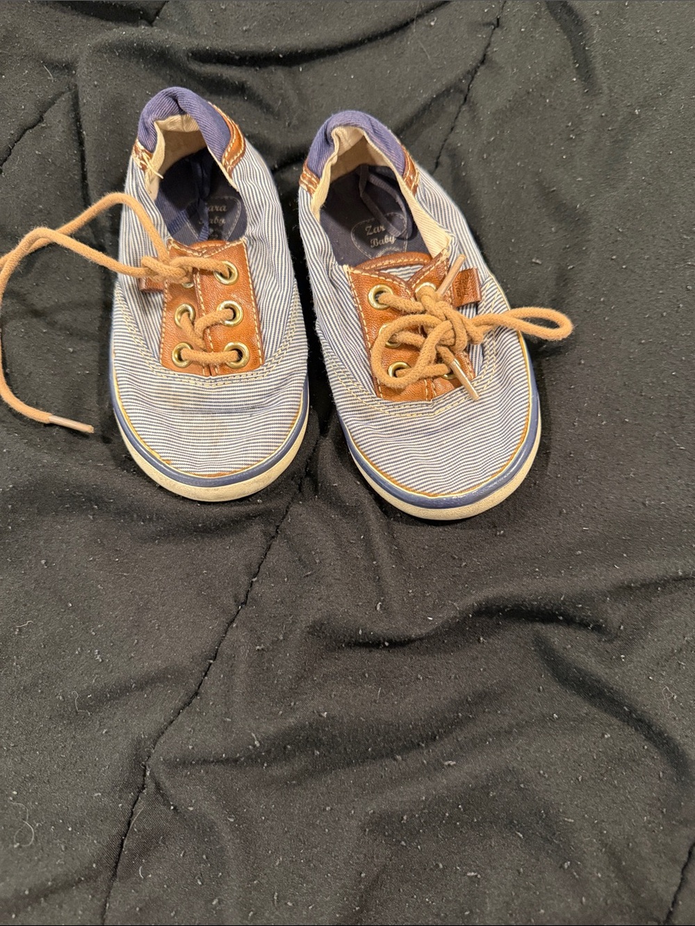 Kids Striped Canvas Lace-Up Sneakers in Blue and Brown Zara baby size 5